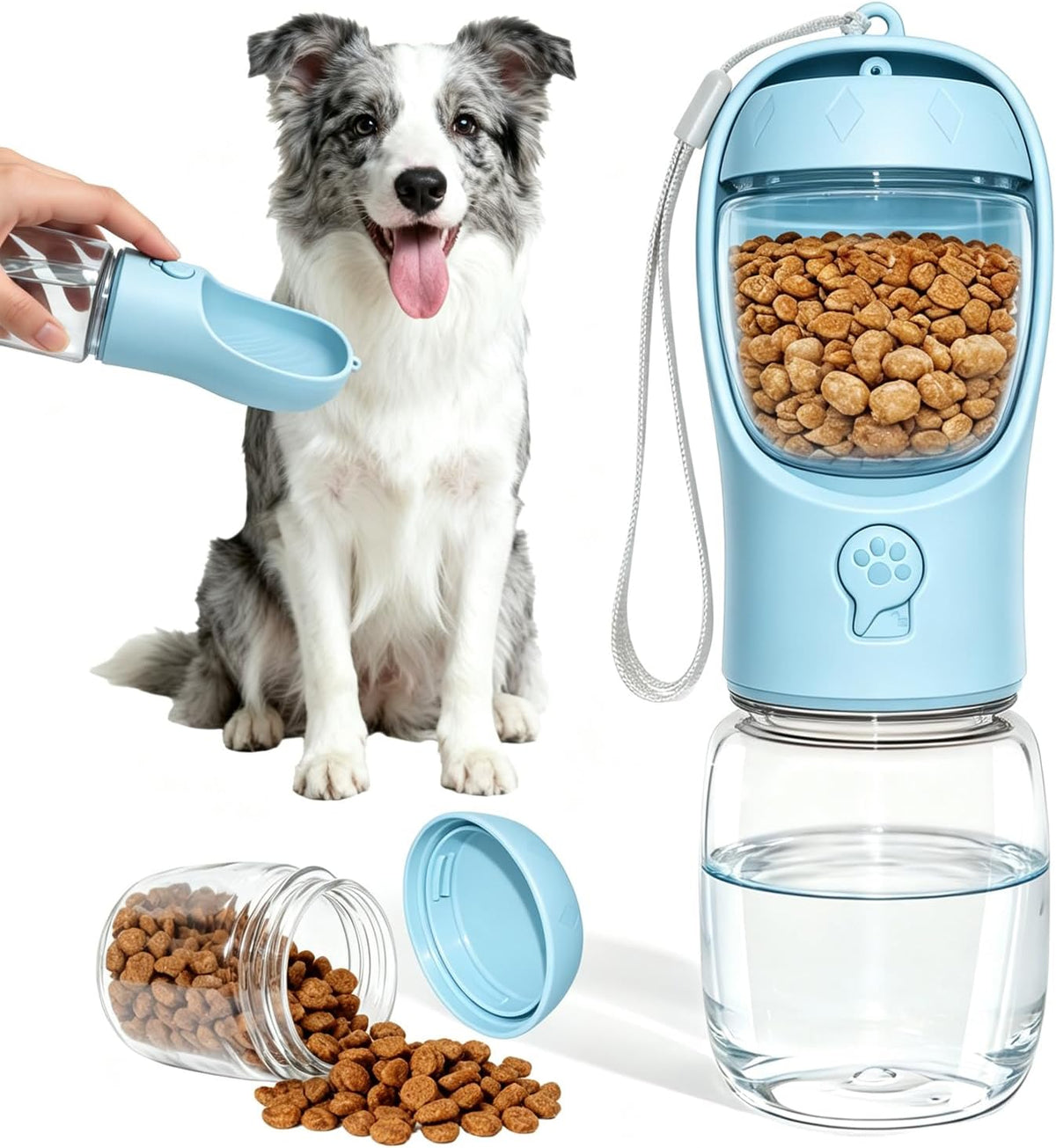 Portable Dog Water Bottle with Food Container - Sky Blue / 12oz