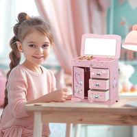JIUYUAEZ pink princess castle jewelry box for girls with multi-grid storage - view 2