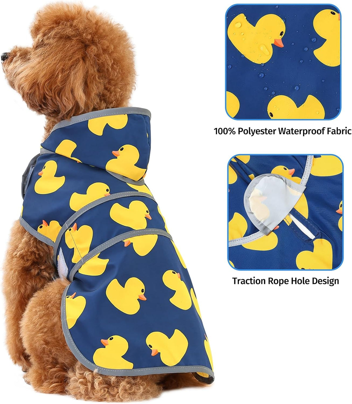 Dog Raincoat, Waterproof Dog Rain Jacket with Hood - Navy Blue Duck / X-Small - image 4