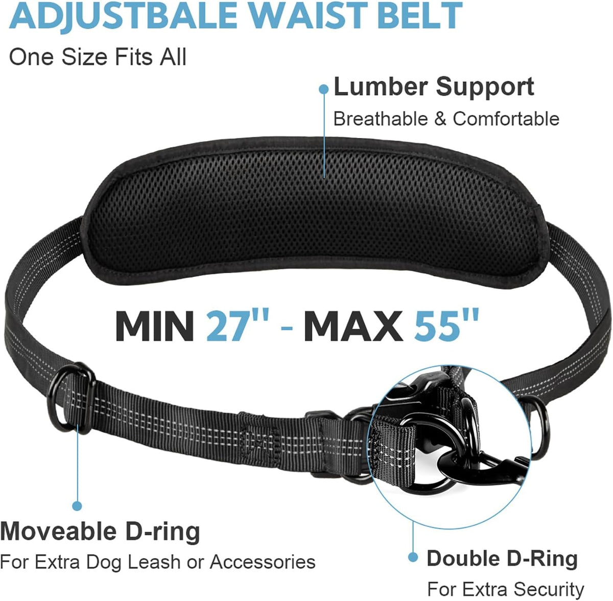 Hands Free Dog Leash for Two Dogs Walking, Running – Essentials for Dogs - Black/Silver Gray / Large - image 2