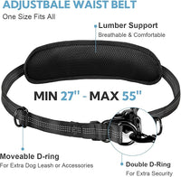 Hands Free Dog Leash, Adjustable Waist Belt with Double Padded Handles, Retractable Bungee for Medium & Large Dogs, Waist Leash for Dog Walking, Running, No Pull, Black