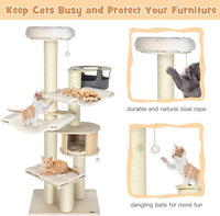 PETSITE 77.5" Tall Cat Tree, Multi-Level Modern Cat Tower with Sisal Scratching Posts, Top Perch, Cat Condo, Hammocks, Hanging Basket, and Jingling Balls, Cat Tree Tower for Indoor Cats Large Adult