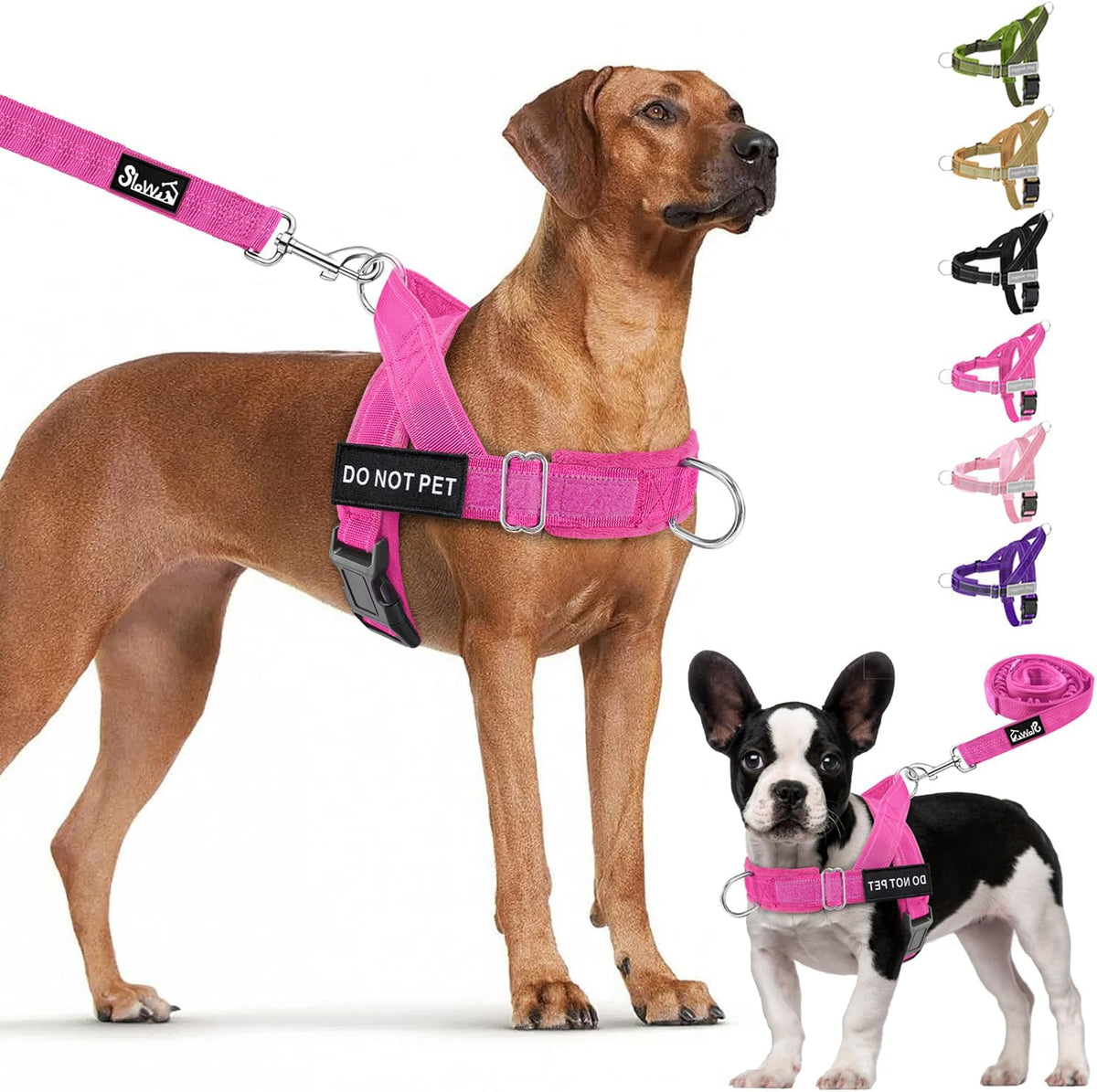 Lukovee No Pull Dog Harness and Leash Set, Soft Padded - Fuchsia / Small