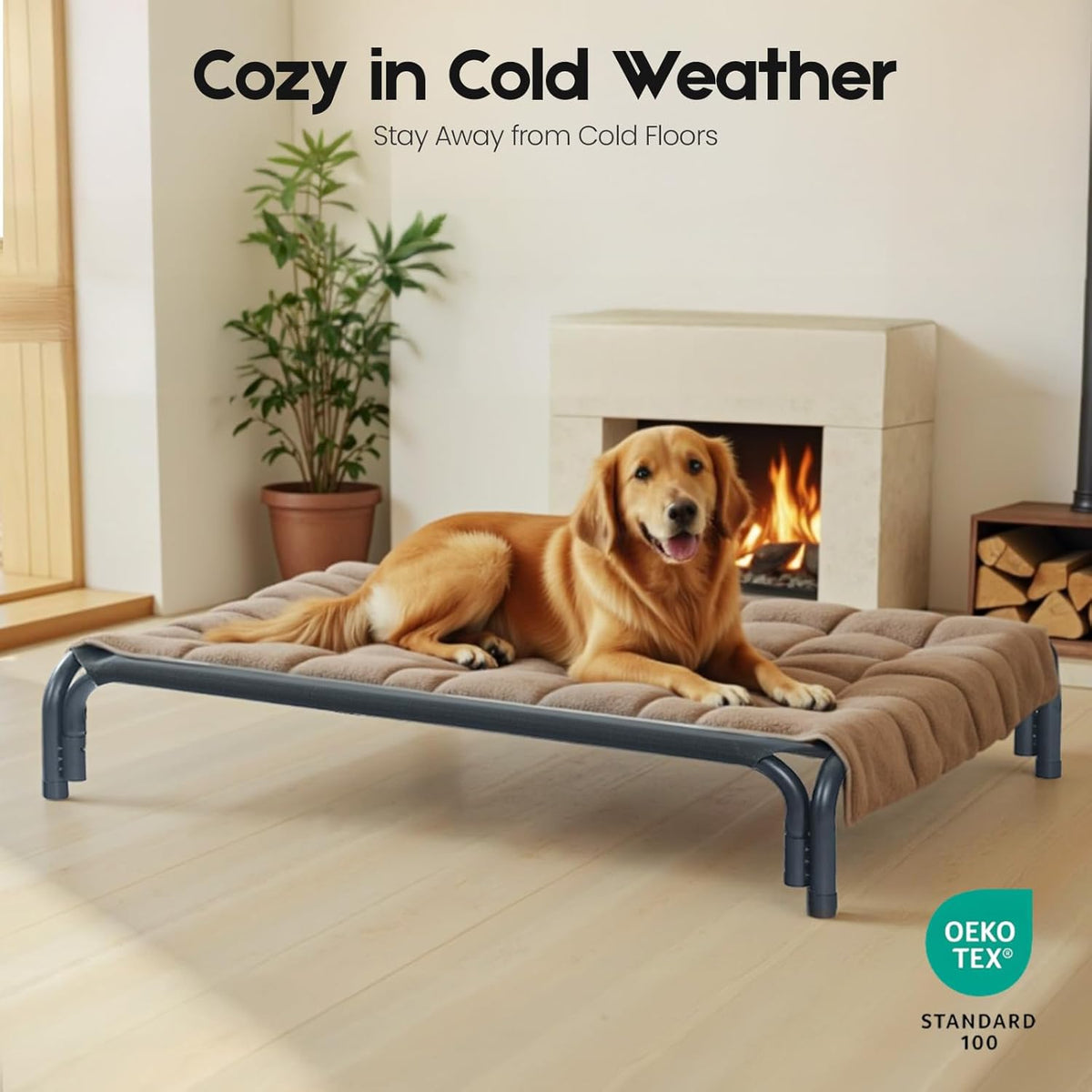 Elevated Dog Bed Raised Outdoor Dog Cot for Large Dogs - L-43.3"L×31.9"W×7.9"Th / Black - image 4