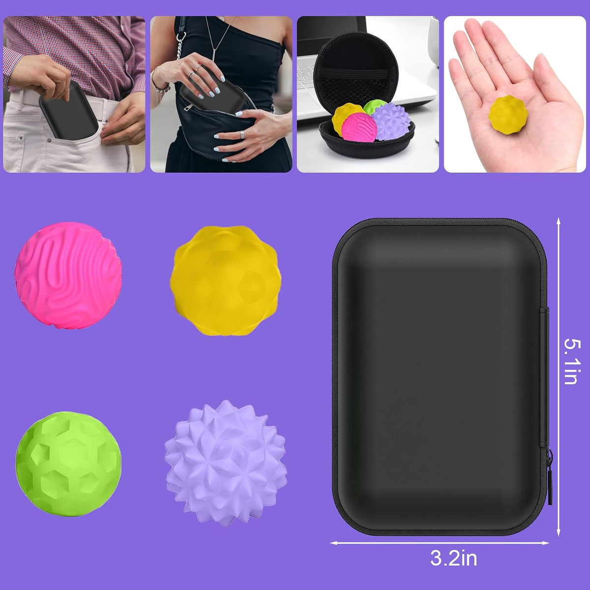 BUSOHA Silicone Magnetic Fidget Balls - Yellow+pink+purple+green + Pink / 1.2 Inch - image 2