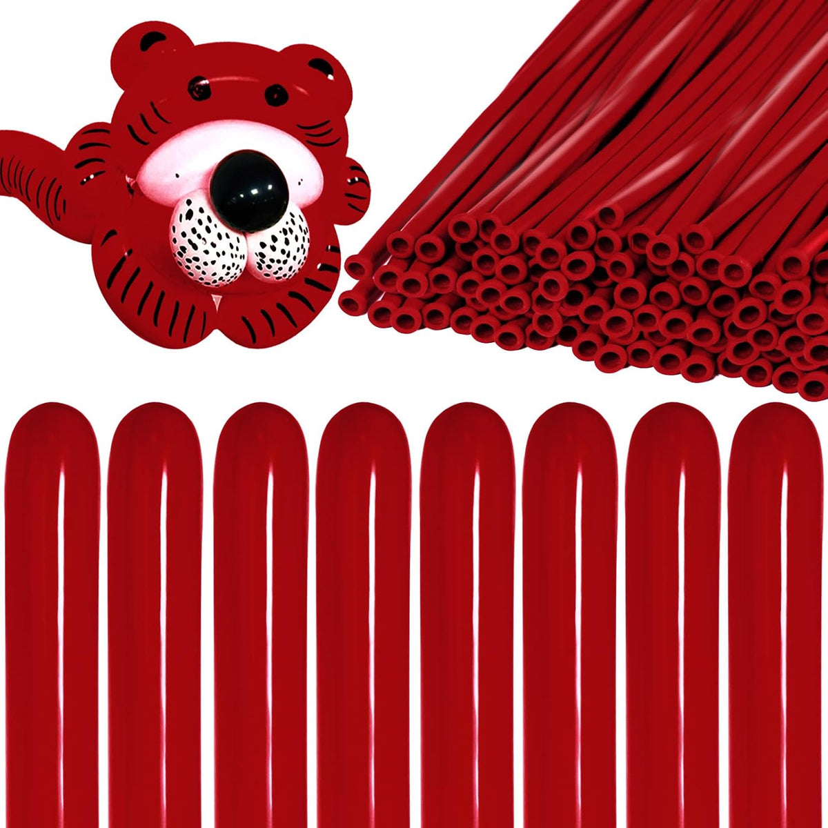 260 Clear Long Balloons for Animals - Garnet Red