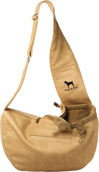 Noah & Paw Dog Sling Carrier for Small Dogs 5-18lb - Beige (Leather) / 15.0"L x 6.0"W x 5.5"H