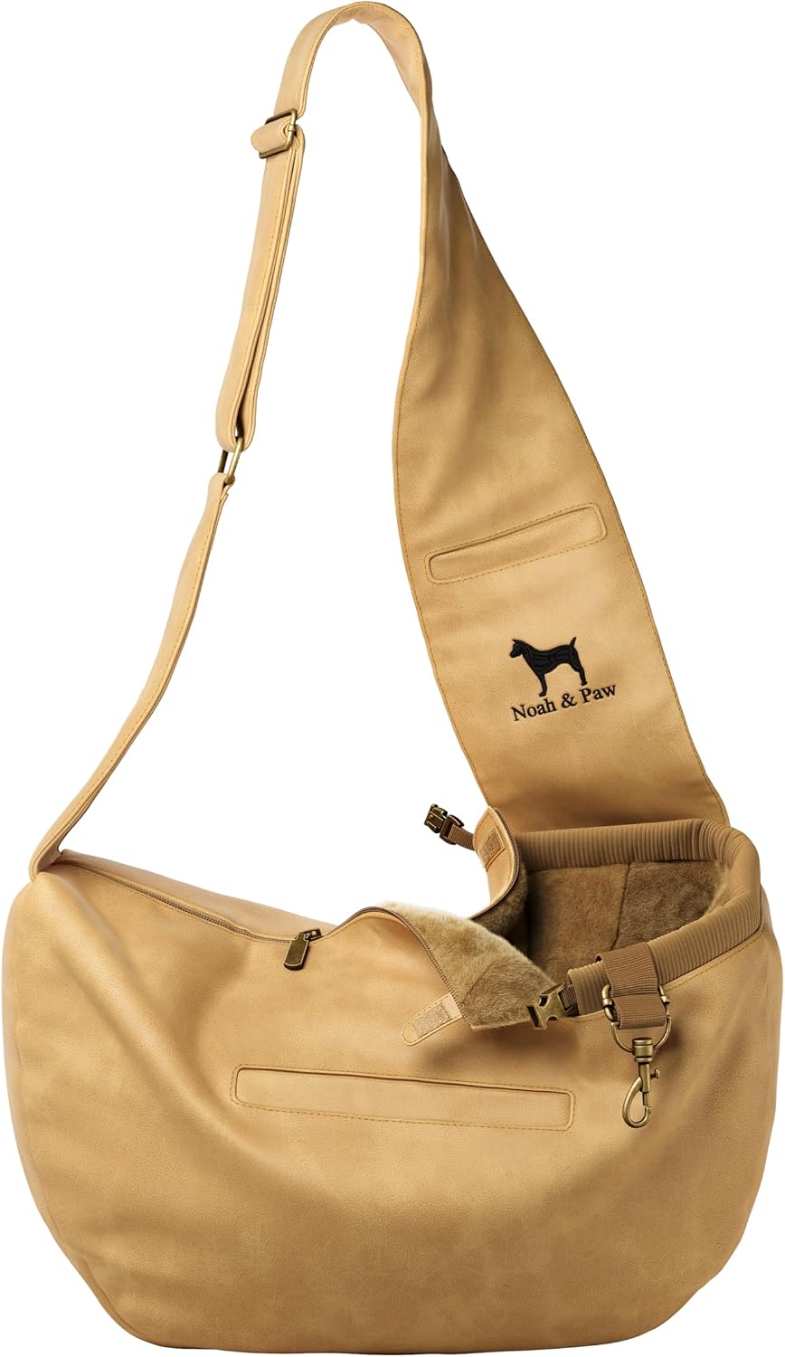 Noah & Paw Dog Sling Carrier for Small Dogs 5-18lb - Beige (Leather) / 15.0"L x 6.0"W x 5.5"H