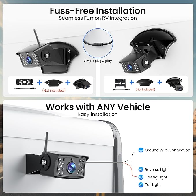 RV Backup Camera, Vehicle Backup Camera with AI Detection, 1080P Backup Cameras, 7'' Waterproof Wireless Backup Camera with DVR Recording & Night Vision for Car, Van, SUV, Truck, Trailer