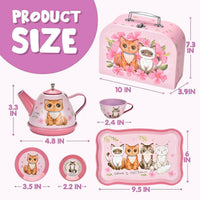 Lajeje Pretend Play Tea Set for Little Girls Ages 3-8 - Cat Tin Teapot Set - image 3