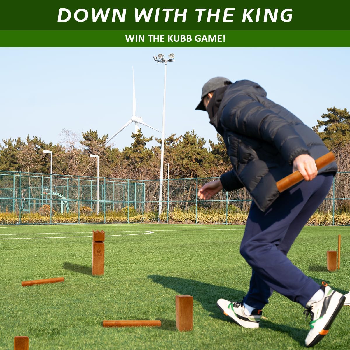 SunNordic rubber wood Kubb yard game set with king, blocks, batons and canvas carry bag - view 17