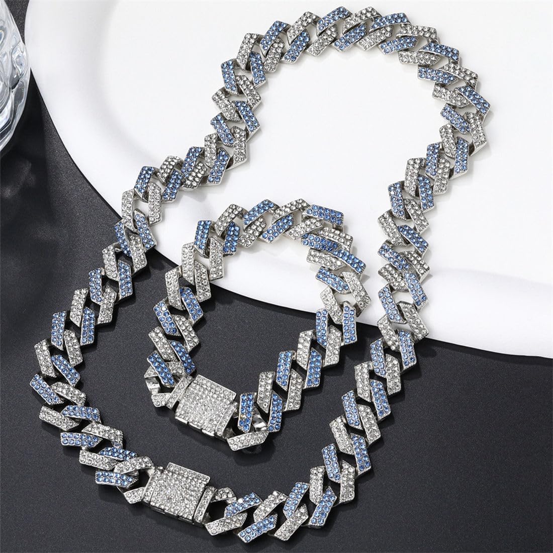 Pink Dog Necklace,Rhinestone Dog Chain Necklace Bling Diamond Cuban Link Dog chainCollars Glitter - 20 inch(Max Neck 19") / Blue - image 3