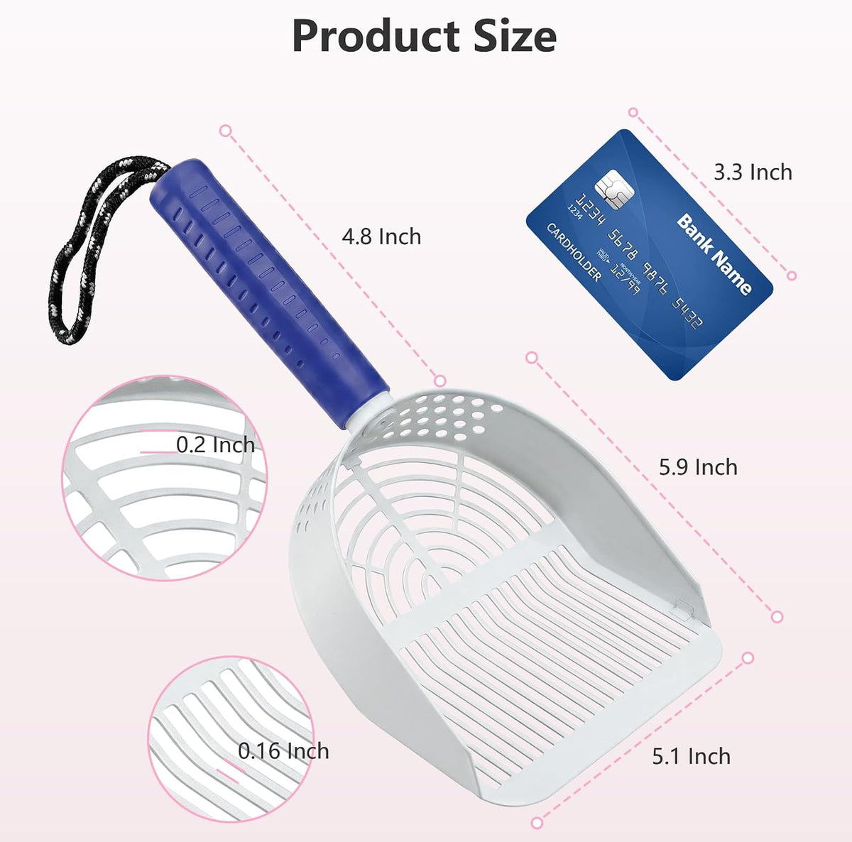 Cat Litter Scoop, Kitty Metal Scooper with Long Handle – Daily Care for Cats - Large / Dark Blue - image 2