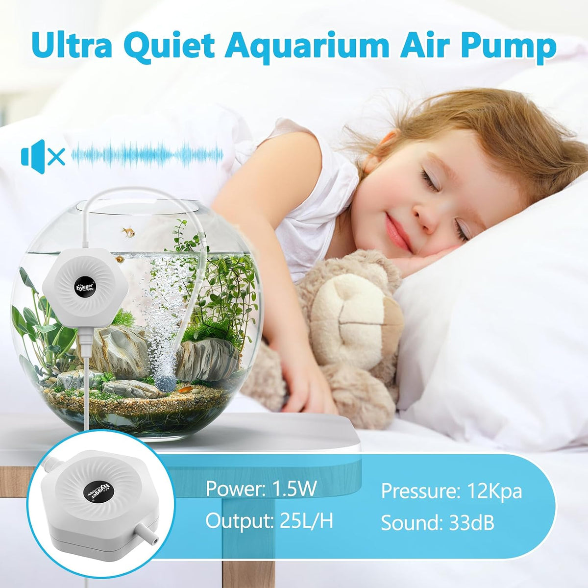 hygger Ultra Silent 1.5W Fish Bowl Aqaurium Mini Air Pump - White - image 3