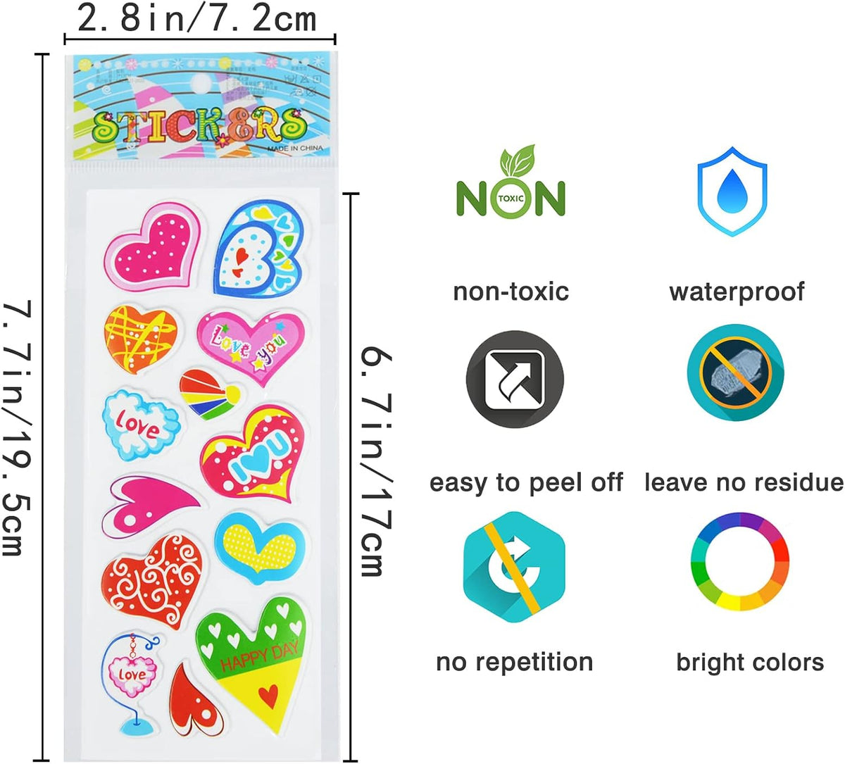 24 Sheets 3D Puffy Stickers for Toddlers Kids Boys Girls – Fun for Kids & Family - Hearts - image 3