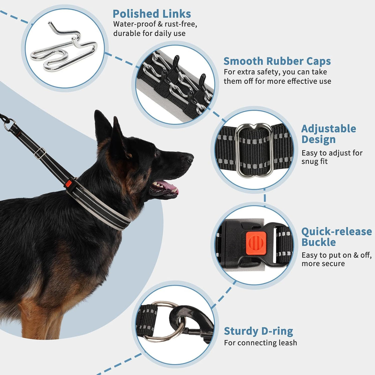 Martingale Dog Training Walking Collar for Pulling, M - Black / Large,2.5mm,18.5-23.5"Neck - image 3