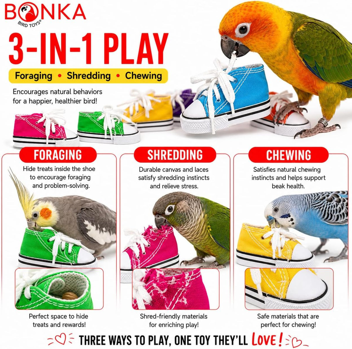 Bonka Bird Toys 6 Mini Sneakers Colorful Cotton Shredding Parrot - (6) Sneakers - image 2