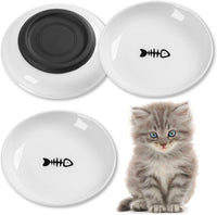 Cat Food Bowl, Whisker Friendly Ceramic Cat Bowls with Nonslip Silicone Bottom, Pack of 3 Quiet - Fishbone Shallow 3 Pack