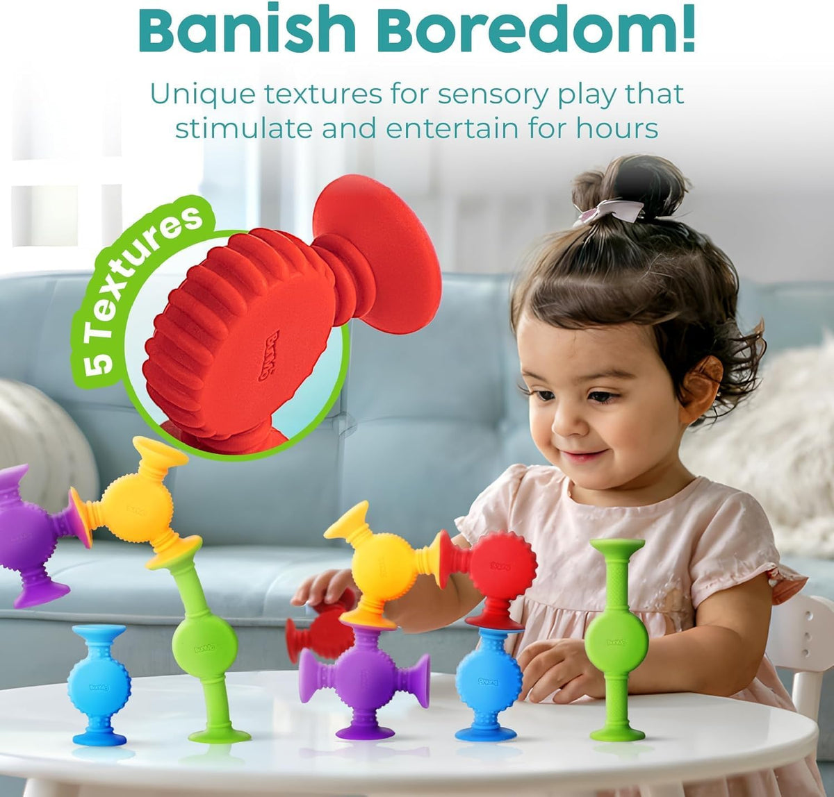 BUNMO Bath Toys Suction, Connect, Build, Create - Sensory Textured - 10 Pk - image 4