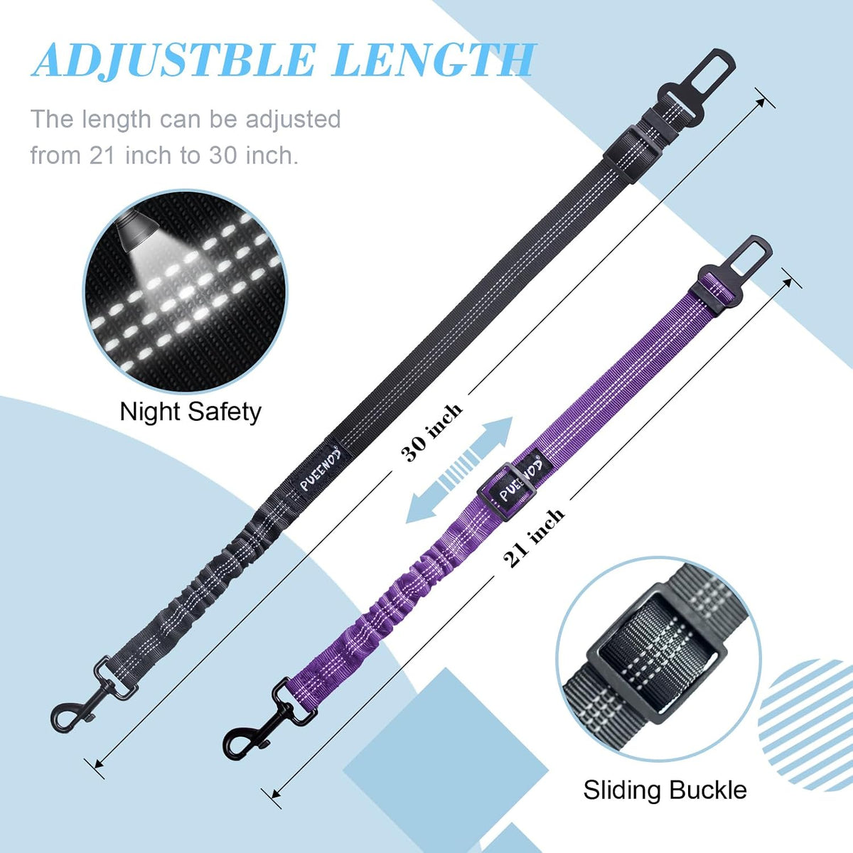 2 Pack Dog Seat Belt Adjustable Dog Car Seatbelts for Vehicle Nylon - Black + Purple - image 3