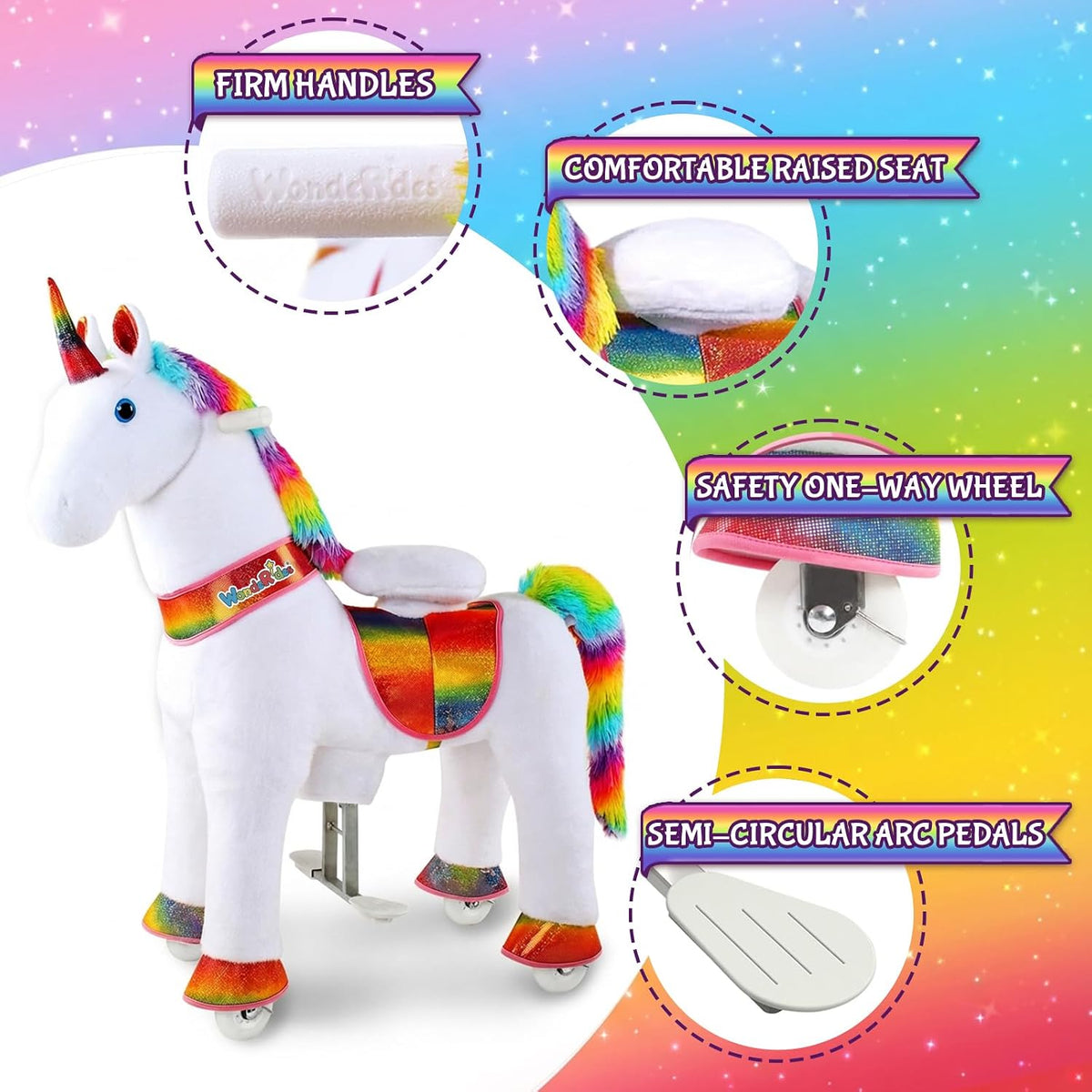 WondeRides brown plush ride on pony for kids with foot pedals, handlebar and wheels - view 5