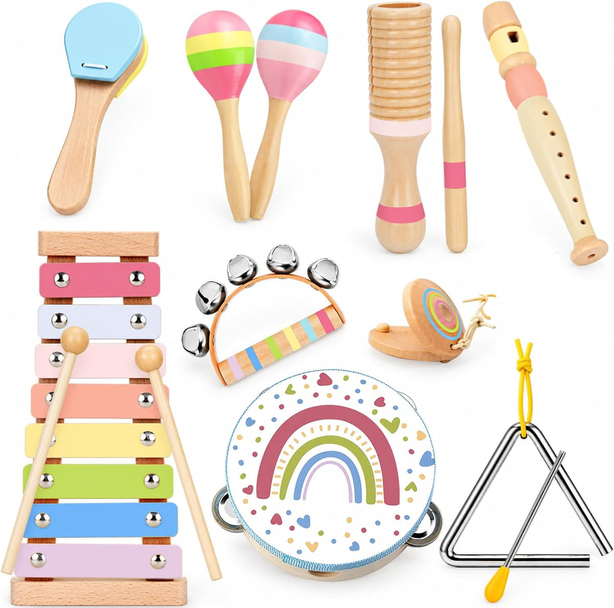 Kids Musical Instruments Set Wooden Montessori Toys for Boys and Girls – Fun for Kids & Family - Pink