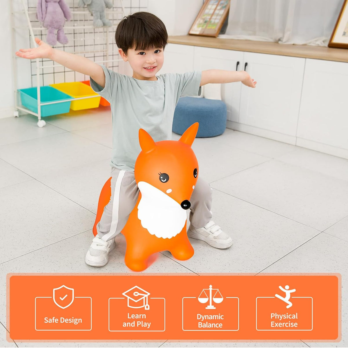 INPANY Bouncy Bull, Cow Hopper for Cowboys, Kid Gifts Toy - Orange Fox - image 4