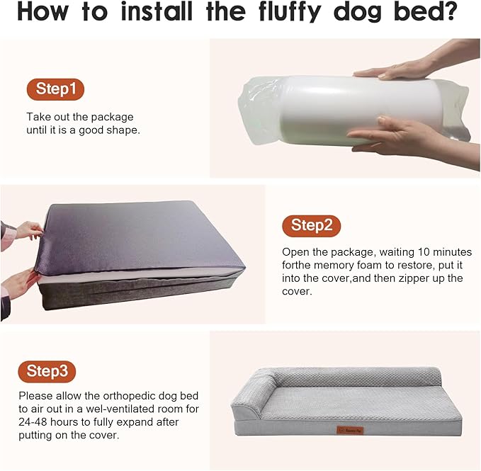 Orthopedic Dog Beds Large Sized Dog, 3 Inch Memory Foam Pet Bed for Medium and Large Dogs, Washable Removable Cover, Nonskid Bottom, Waterproof, 36x27 Inches L Light Grey