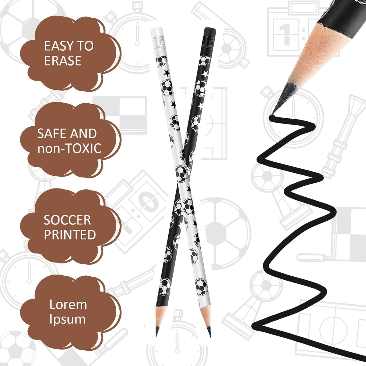 Marspark 24 soccer ball print wood pencils with eraser tops - view 6