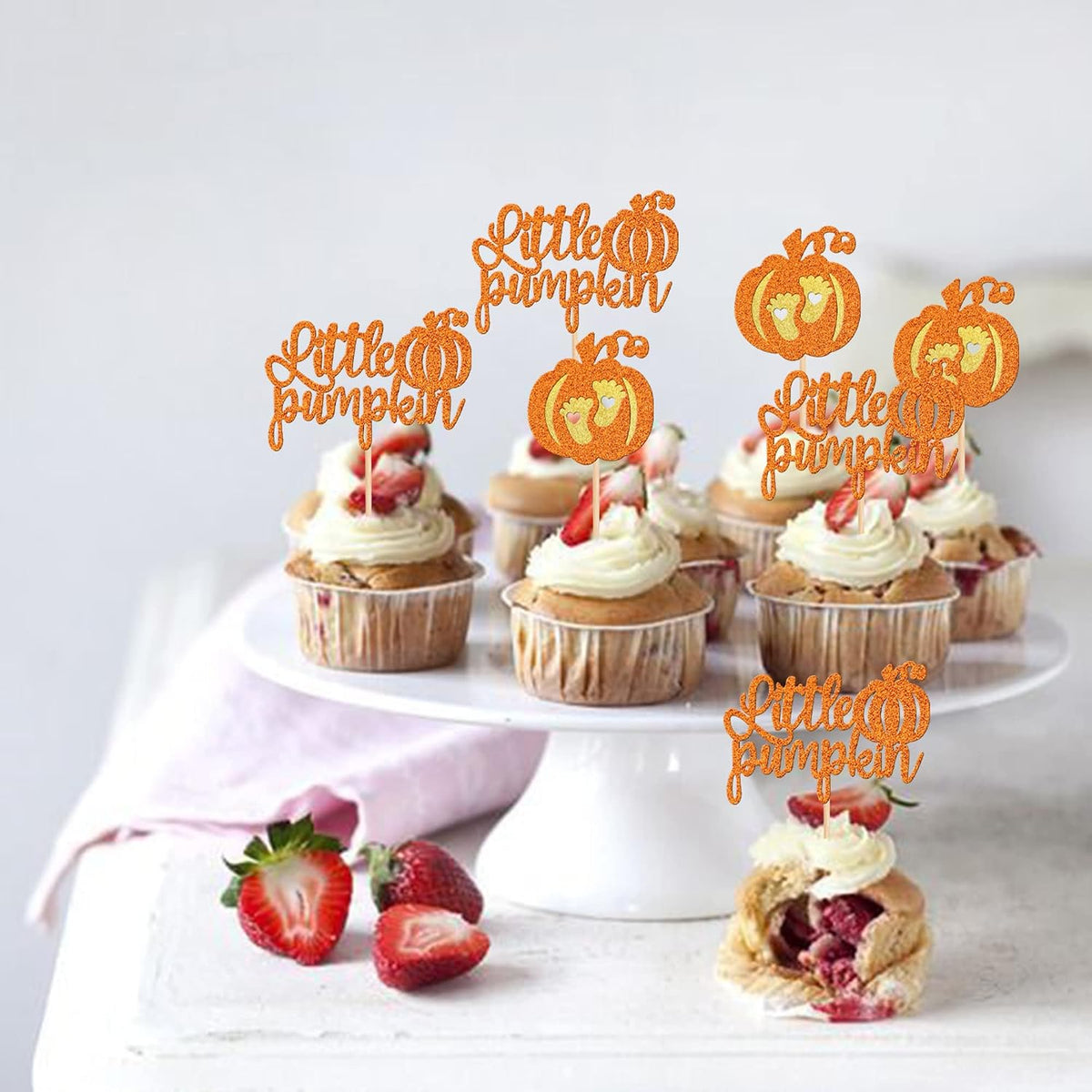 24 PCS Pumpkin Oh Baby Cupcake Toppers Glitter Fall Theme pumpkin - Design 12 - image 4