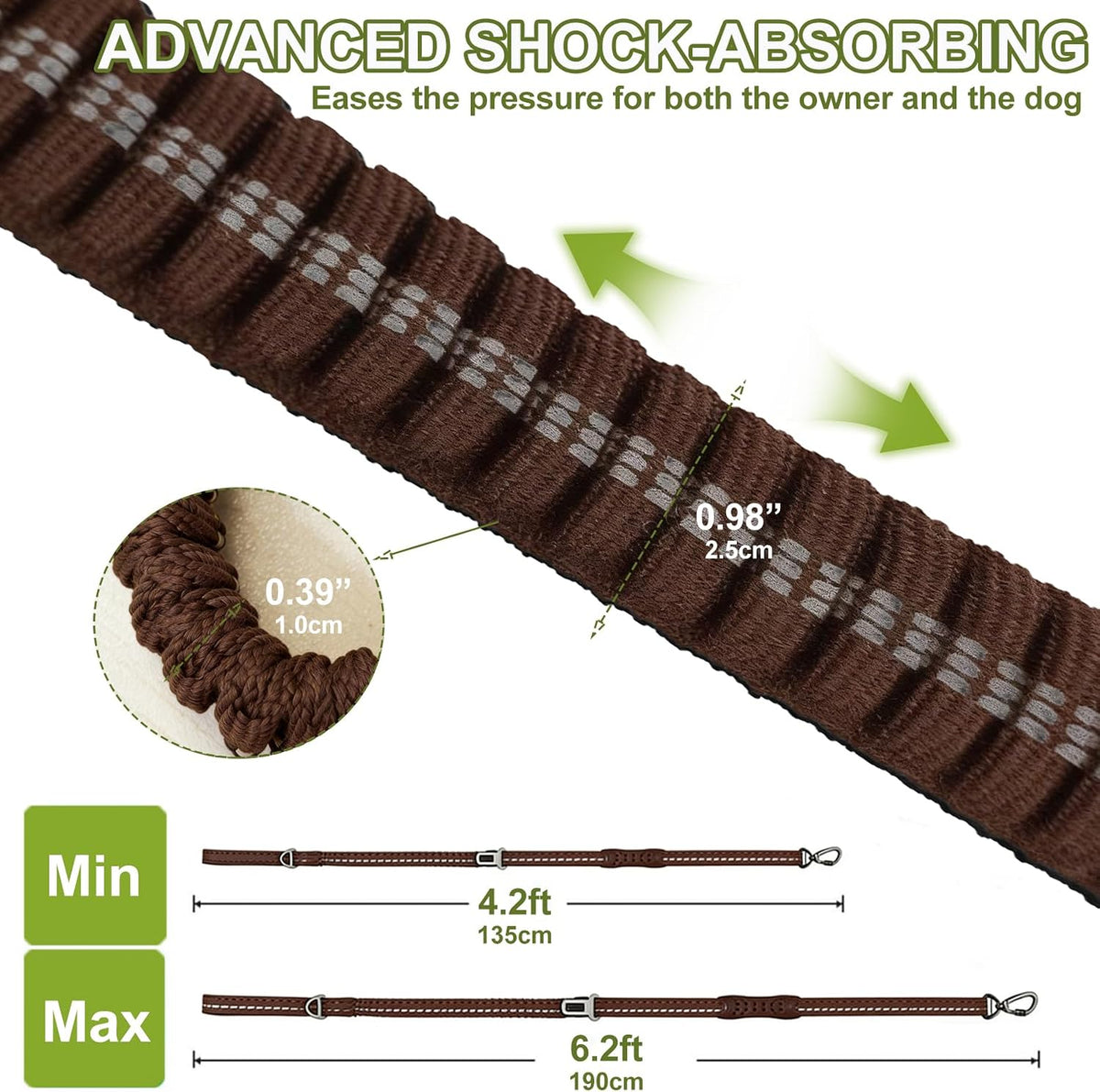 Dog Leash Heavy Duty, Bungee Leash Reflective Car Seat Belt for Dogs Brown – Essentials for Dogs - Brown - image 3