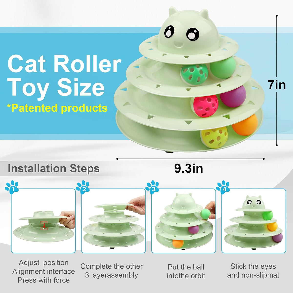 UPSKY Cat Toy Roller 3-Level Turntable Cat Toys with Six Colorful - D-Fruit Green - image 2