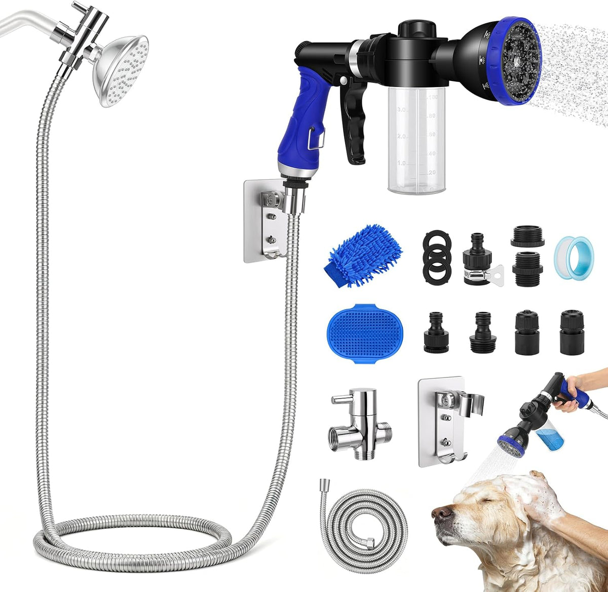 Dog Shower Attachment Water Hose Nozzle Sprayer Set – Essentials for Dogs - 9.8FT Tub Faucet Sprayer