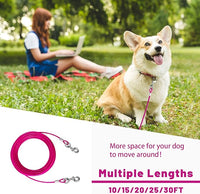 Dog Tie Out Cable 10/15/20/25/30 FT Runner for Yard Steel Wire Cable with Durable Superior Clips Pink Chains for Outside Dog Lead for Large Up to 165 Lbs