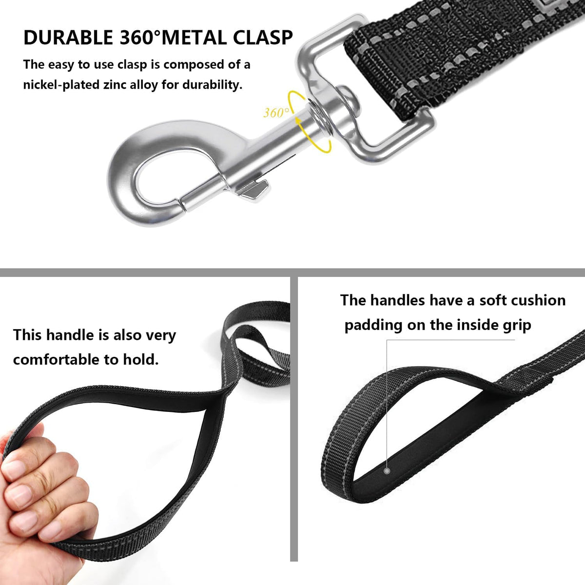6 FT Basic Dog Leash for Medium Dogs - Refl Black / Medium : 3/4" x 6 FT - image 4