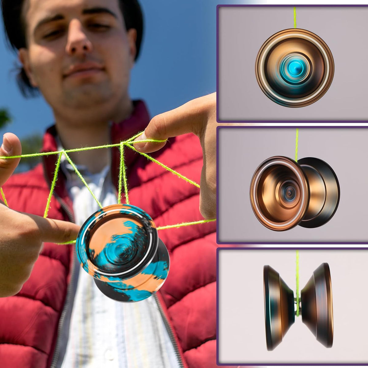 W07 yoyo Professional Metal Trick Yoyo Responsive & Unresponsive – Fun for Kids & Family - 7-Black Blue Orange - image 3