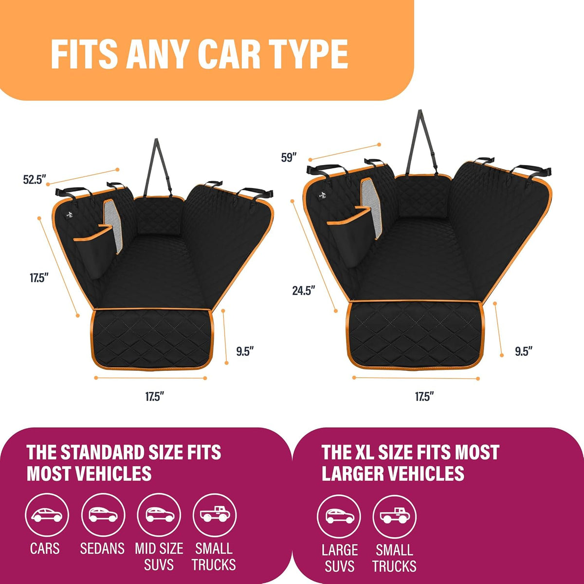 Dog Car Seat Cover for Back Seat - XL / Orange - image 2