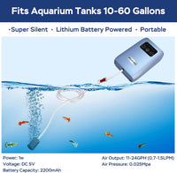 Aquarium Air Pump, USB Rechargeable Lithium Battery Powered Portable Air Pump for Fish Tanks, AC/DC - For Aquarium up to 60 Gal - image 2