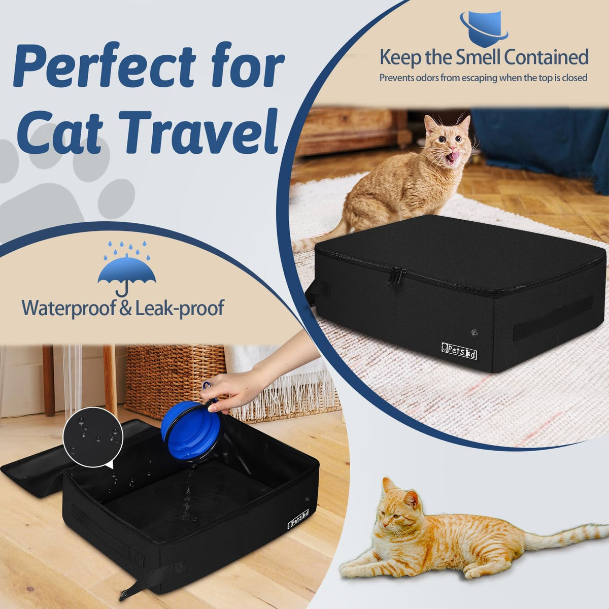 Petskd Portable Cat Travel Litter Box with Lid - Large / Black - image 3
