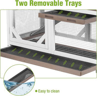 Wooden Rabbit Hutch with Two Story, Bunny Cage with Leak-Proof Trays, and Chew-Proof Ramp, Guinea Pig Cage with Wheels, Suitable for Indoor/Outdoor Use (Brown)