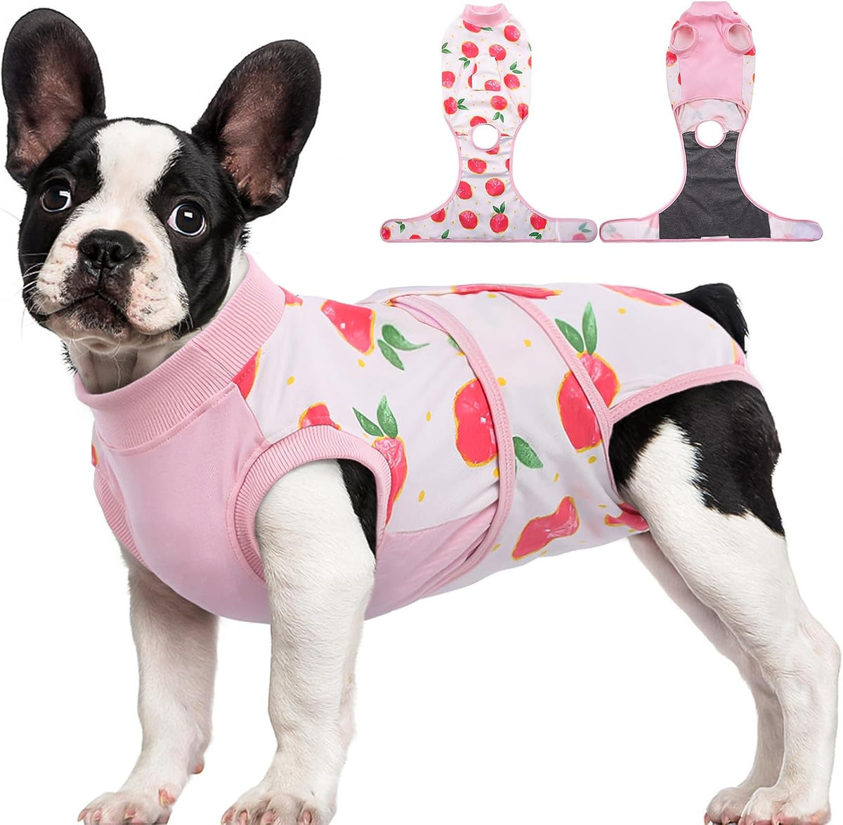 Kuoser dog recovery suit with belly opening in soft cotton spandex fabric