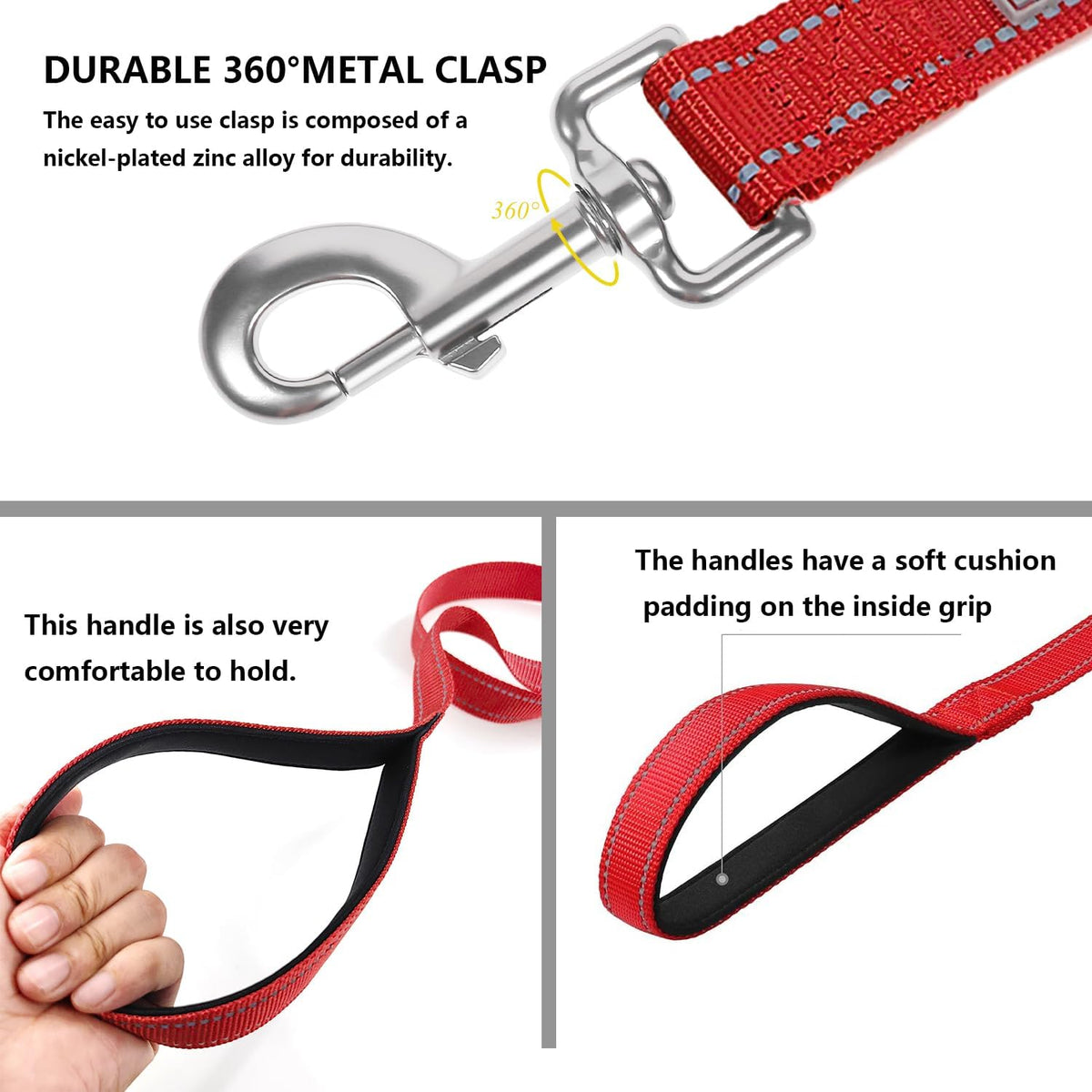 6 FT Basic Dog Leash for Medium Dogs - Refl Red / Medium : 3/4" x 6 FT - image 4