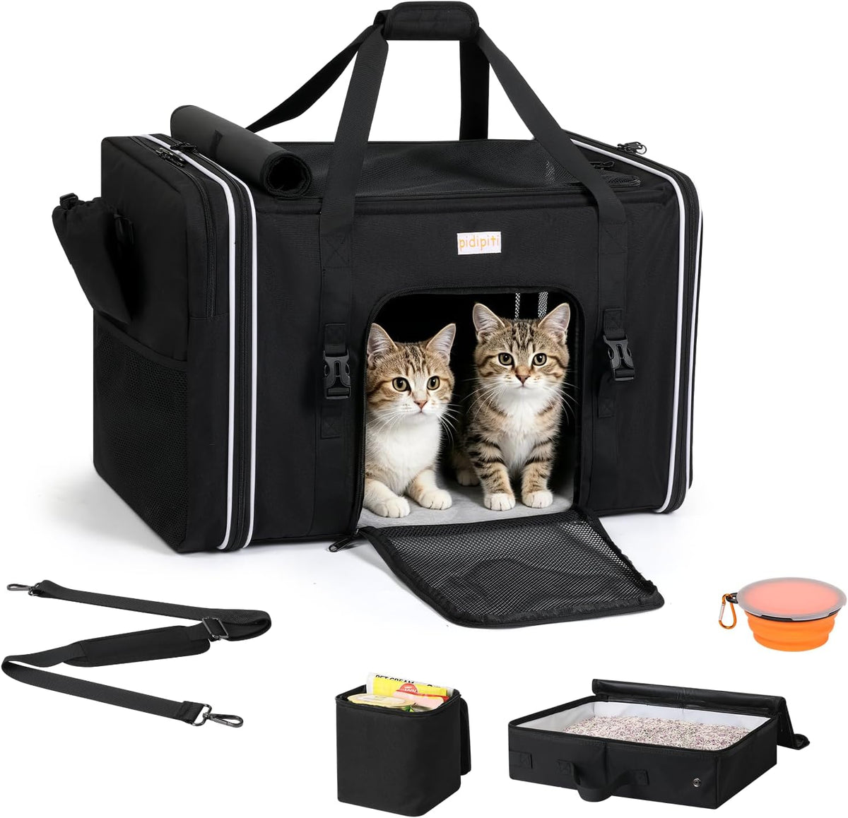 25x17x17 Extra Large Expandable car cat Carrier with a Litter Box – Essentials for Cats - 24.0"L x 17.0"W x 17.0"H / low side litter box