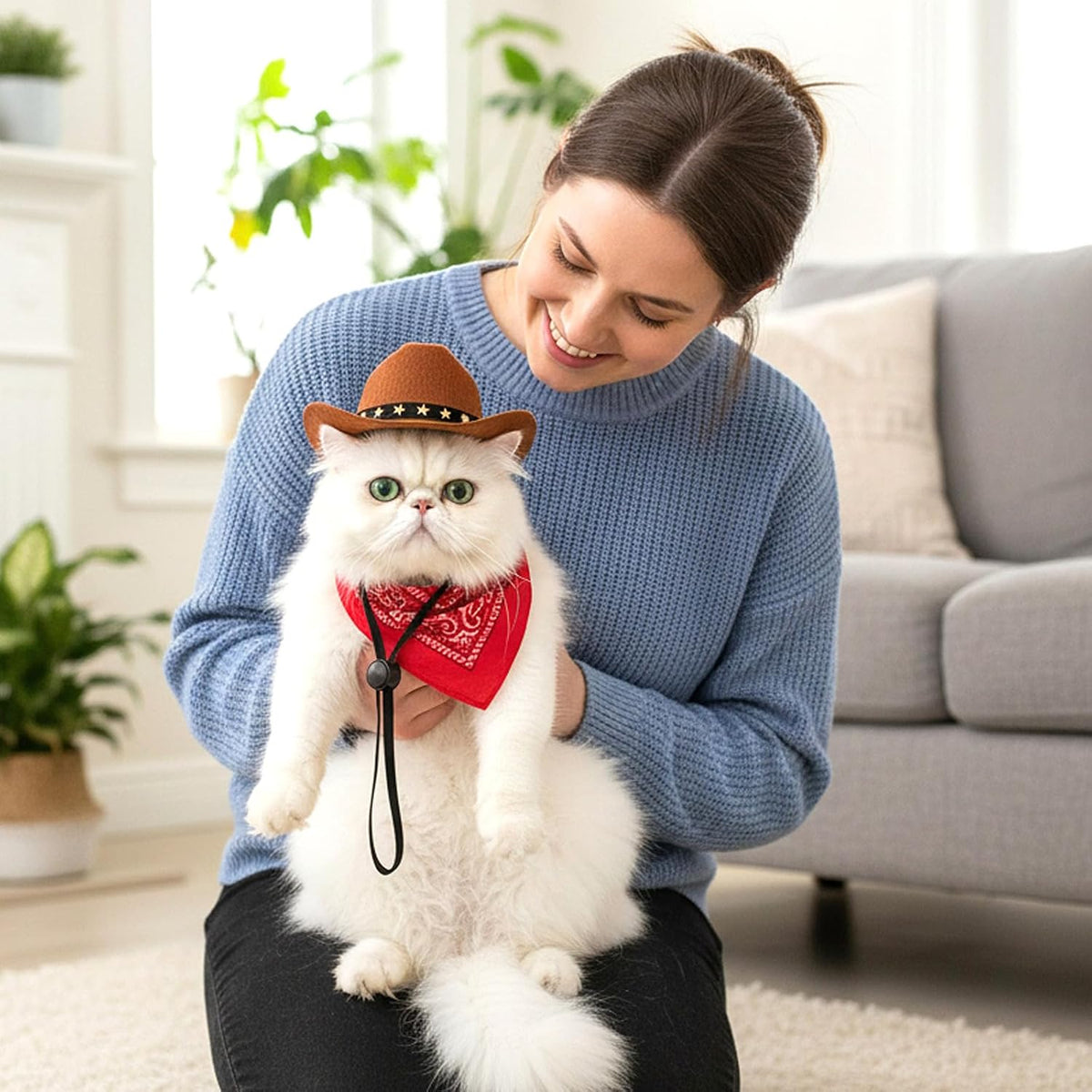 EMUTOL brown dog cowboy hat with red bandana costume set - view 3