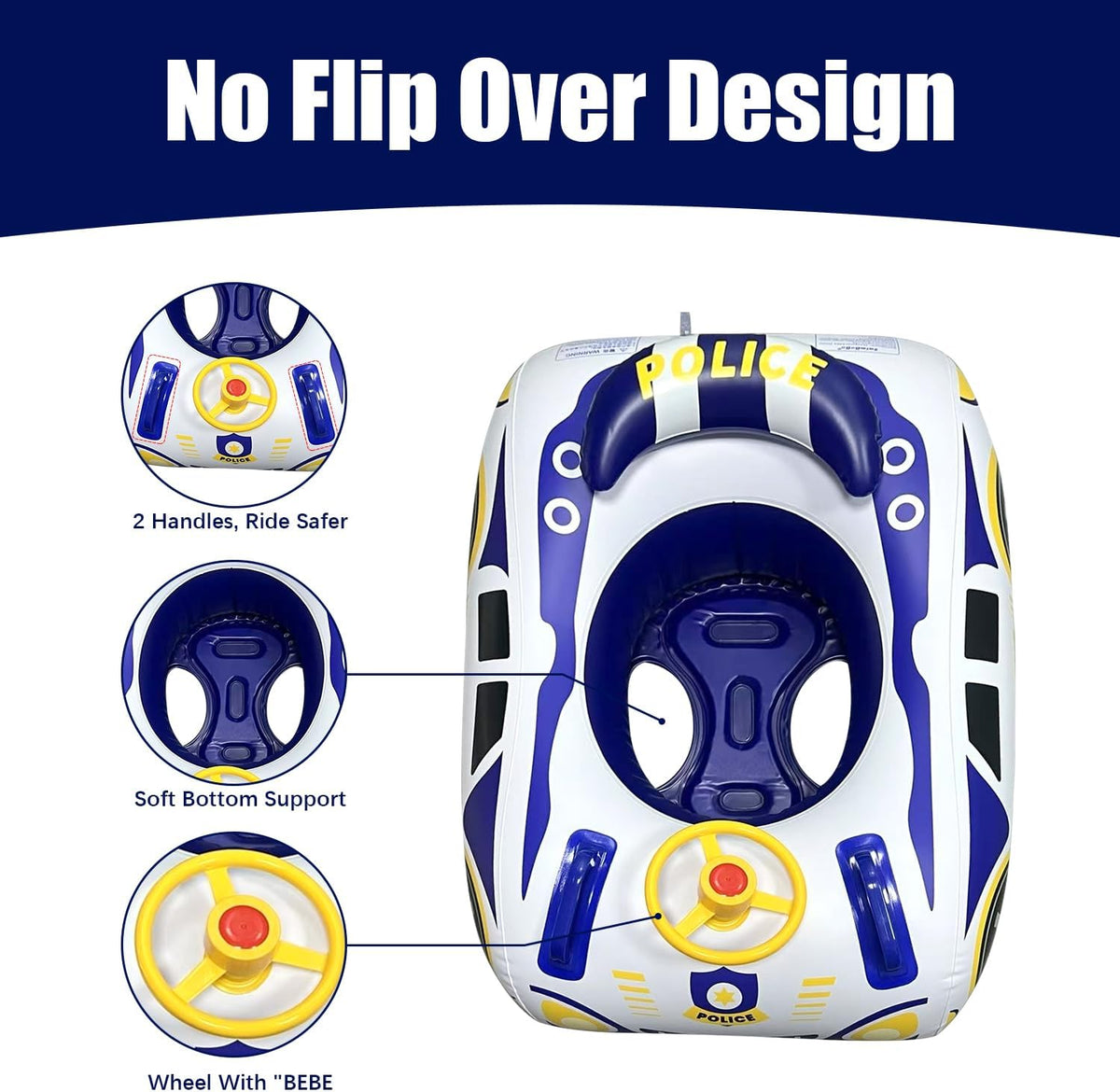 BOffer inflatable baby pool float shaped like a car with steering wheel and horn - view 15