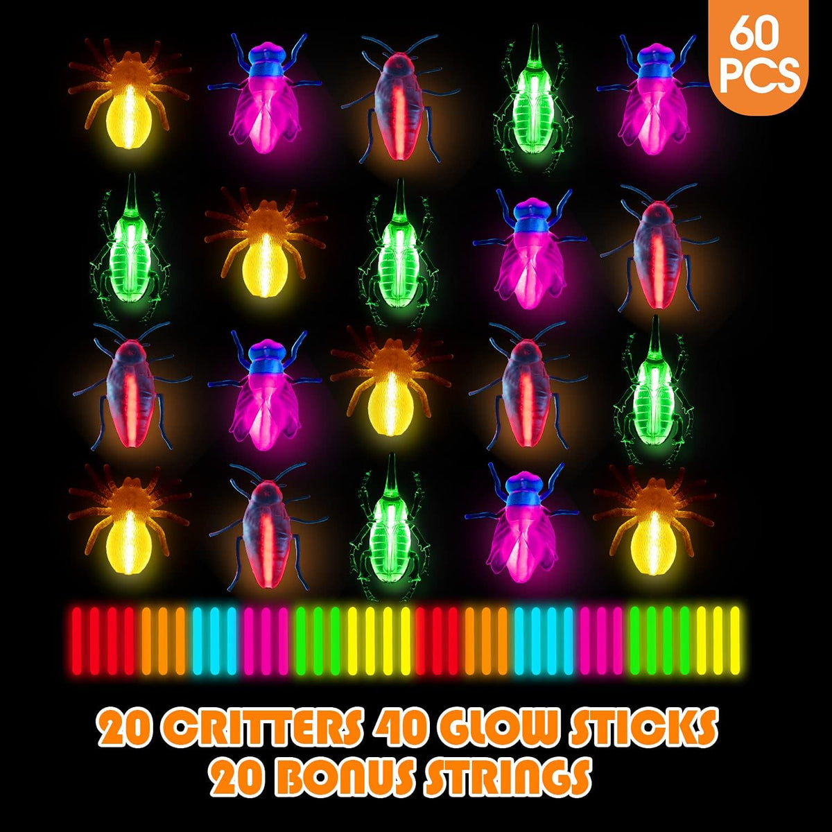 SpringFlower 20 glow in the dark Halloween critters with mini glow sticks - view 6
