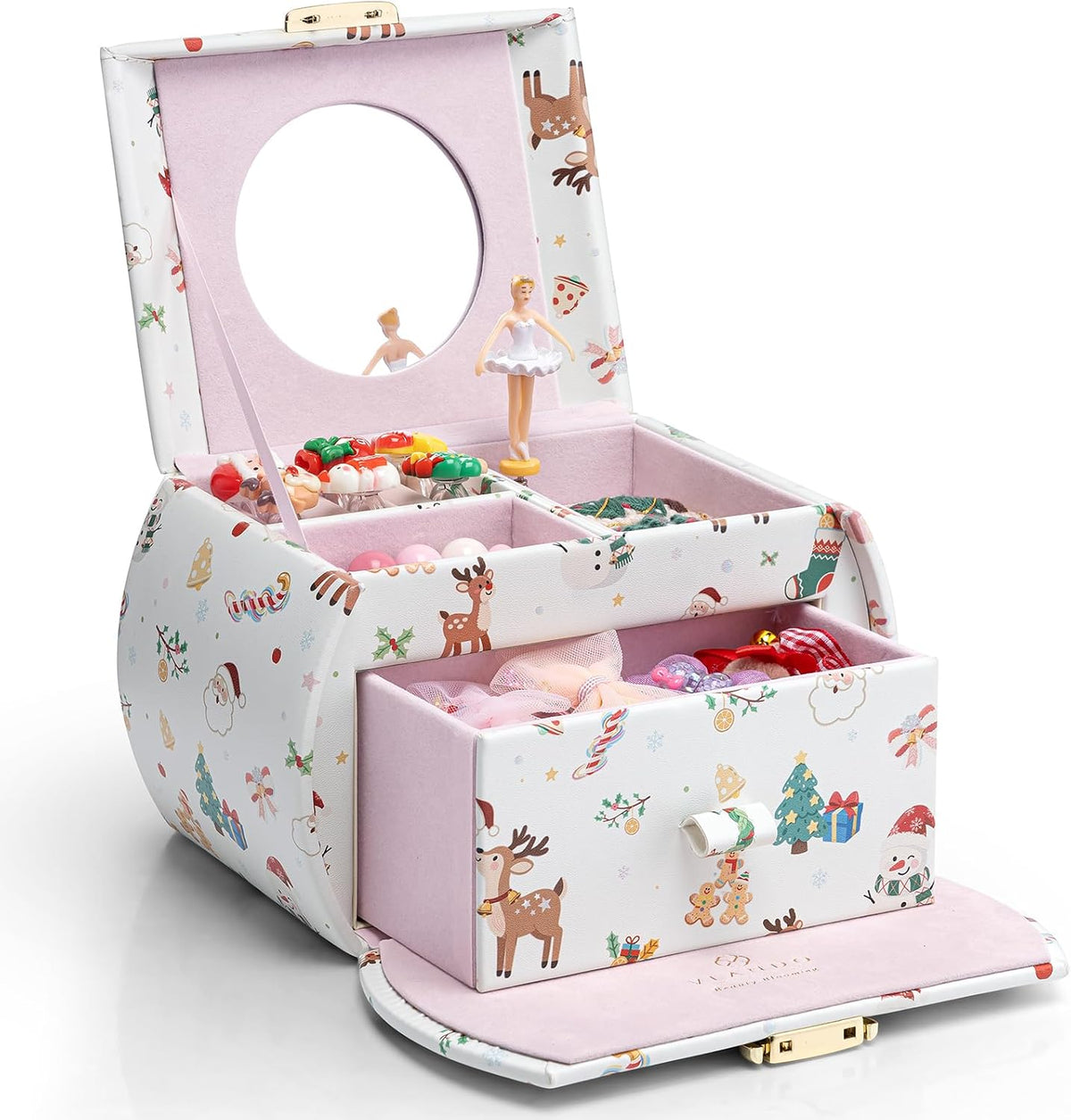 VLANDO 2 Layer Girls Musical Jewelry Box with Ballerina and Large - J.Christmas White