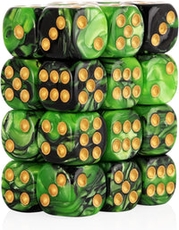 24 of Pack 16MM 6 Sided Dice Set, Two Colours D6 Game Dice Set - 16mm Green-black