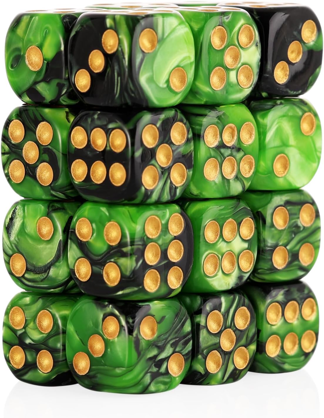 24 of Pack 16MM 6 Sided Dice Set, Two Colours D6 Game Dice Set - 16mm Green-black