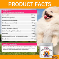 Eye Supplements for Dogs - Vision Support Soft Chews with Lutein, DHA & Vitamin C | 120ct Salmon Flavor Tear Stain Chews | Cataract & Dry Eye Relief Supplement (120 Ct, Salmon)